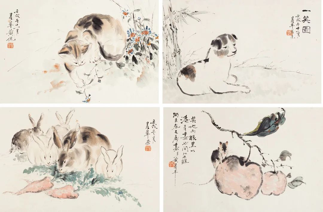 黃鼎蘋? 動(dòng)物斗方（四幀）