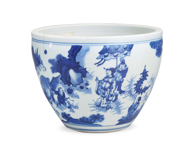 明崇禎  青花丙吉問牛圖案缸